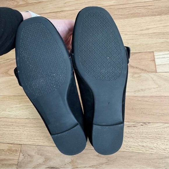 Tory Burch Marsden Black Suede Flats with Gold Logo Buckle Size 7 - Picture 7 of 7